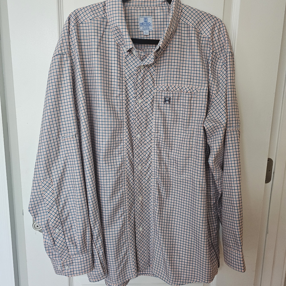 HEYBO Mens Outdoor Vented Plaid Fishing Outdoor Button Up Shirt XL